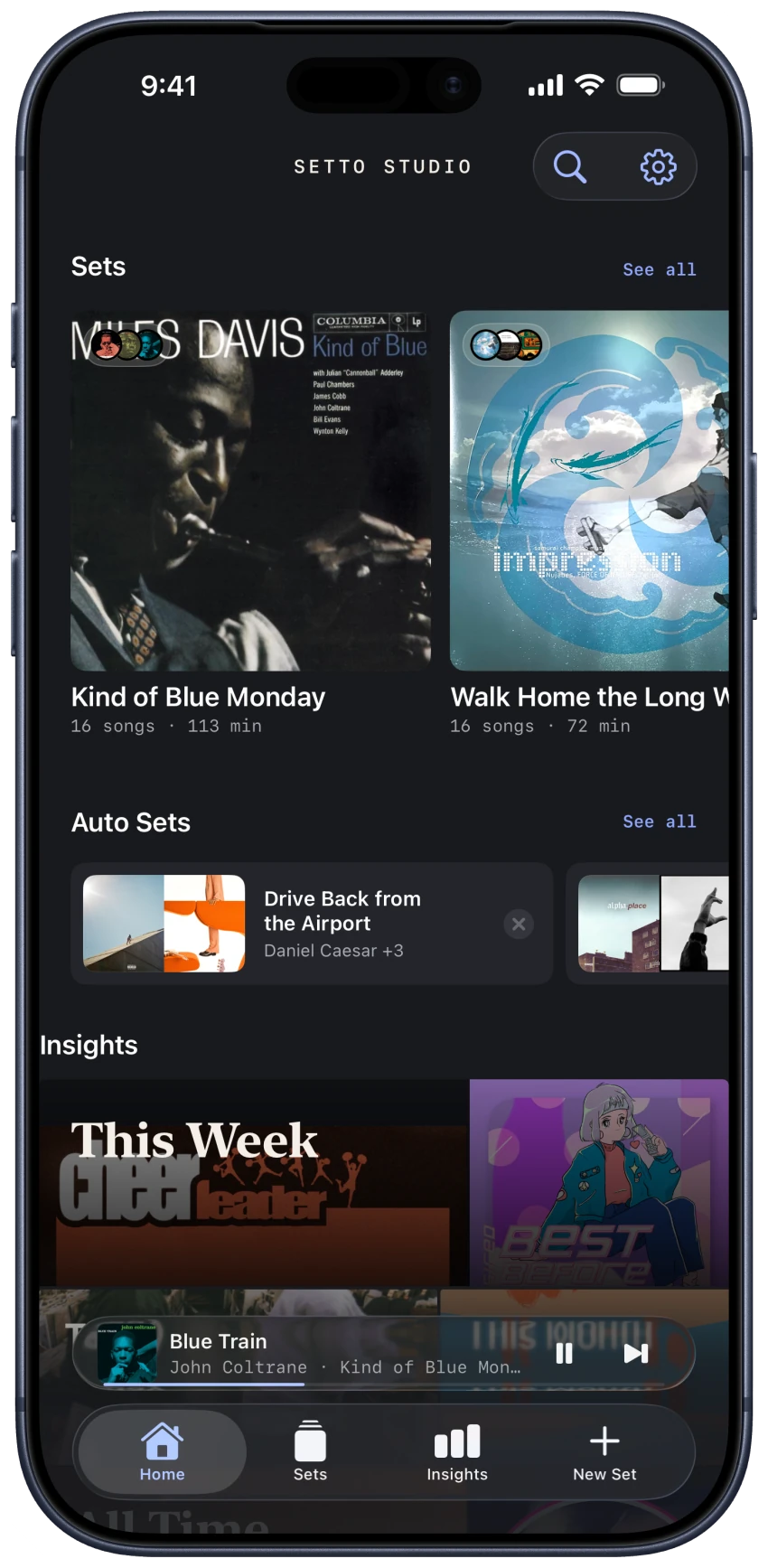The Setto Studio Home screen on iPhone