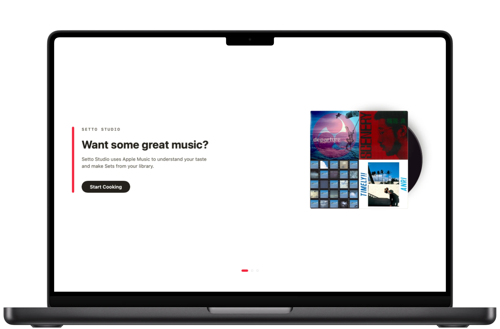 Want some great music? onboarding in Setto Studio on a MacBook Pro