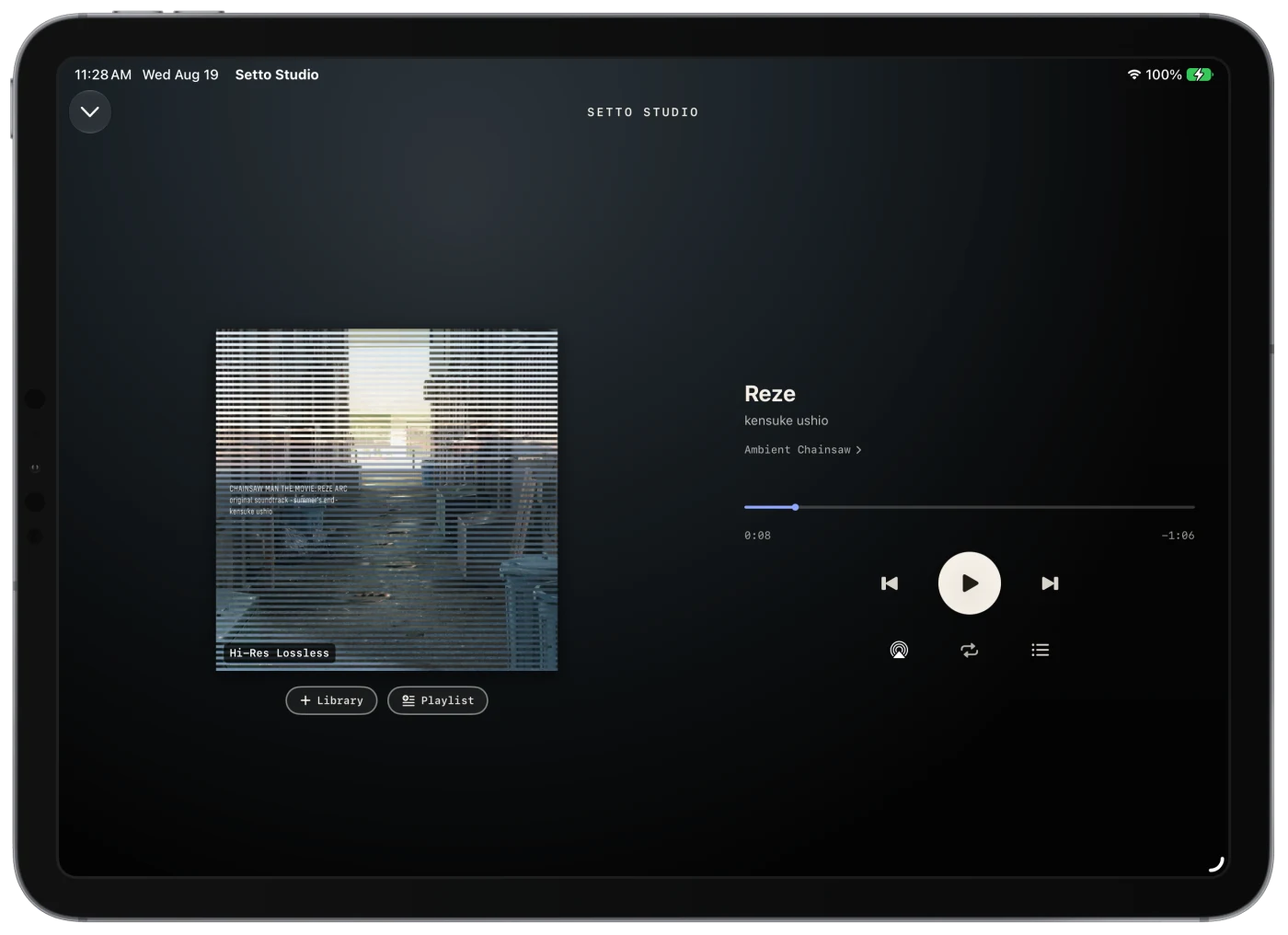 Reze by kensuke ushio playing full screen in Setto Studio on iPad